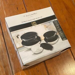 Tahari Home 10-Piece Glass Prep Bowl Set with Black Lids